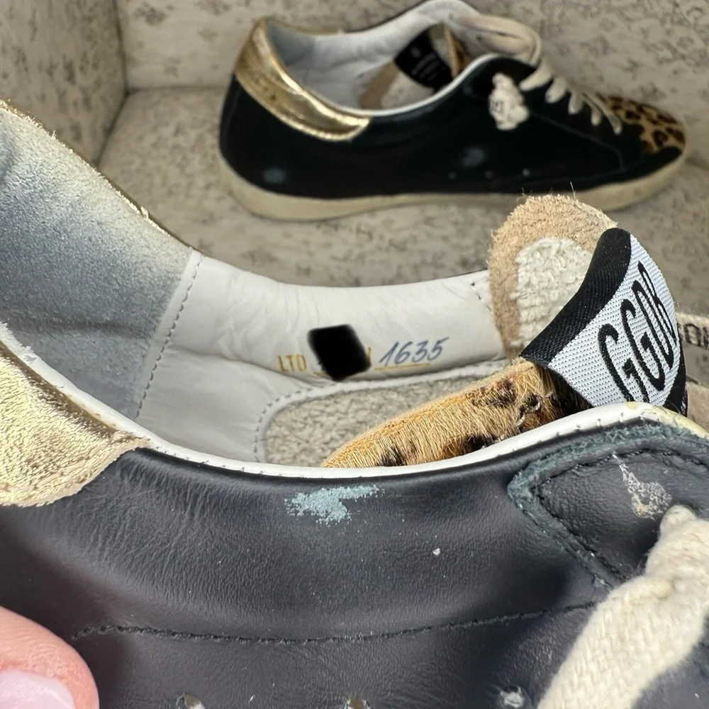 Golden Goose Black/Leopard/Gold Calf Hair Super-Star Private/Edt- Size 39 (9) - Picture 3 of 16